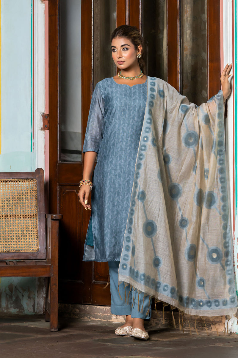 Dark Grey Diamond Chanderi Kurta Set