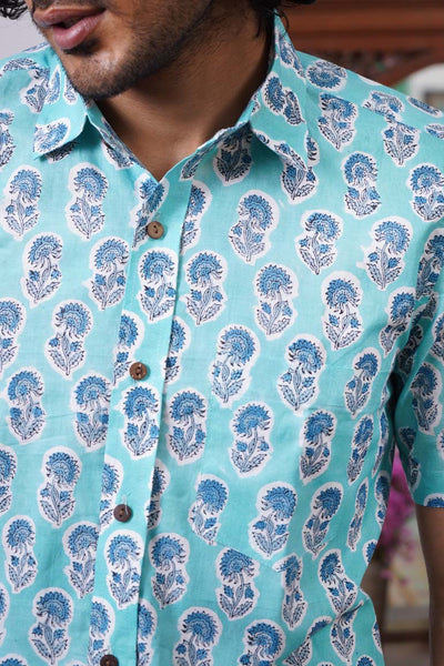 Sea Blue Buti Print Shirt