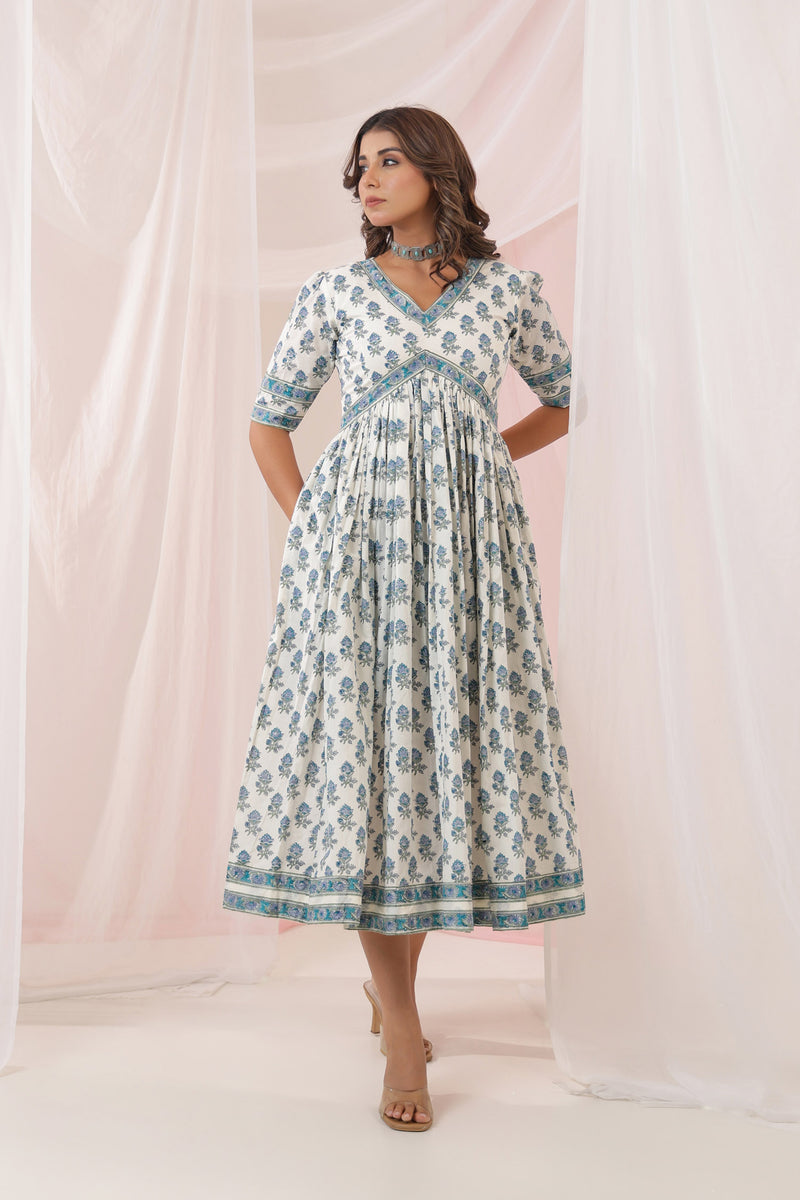 White Blue Buti Nyra Dress