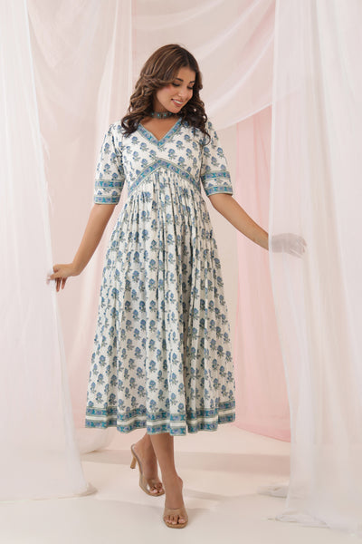 White Blue Buti Nyra Dress