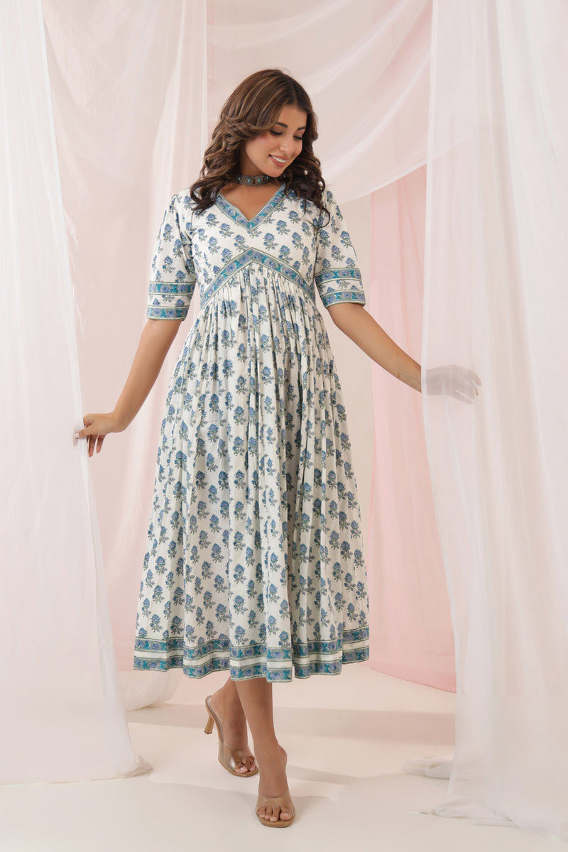 White Blue Buti Nyra Dress