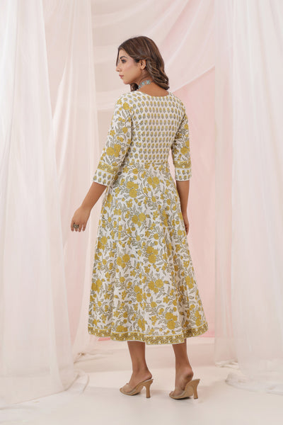 White Yellow Buti Floral Dress