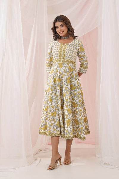 White Yellow Buti Floral Dress