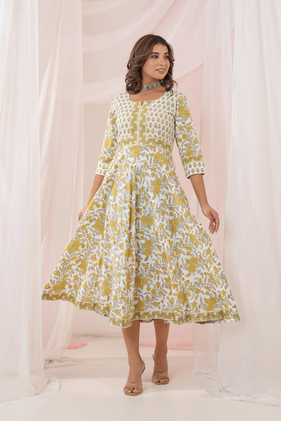White Yellow Buti Floral Dress