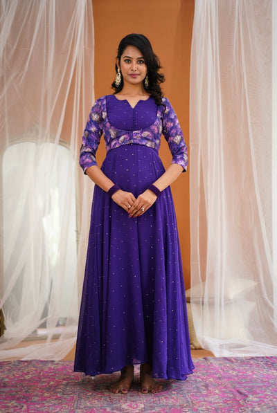 Dark purple Anarkali with overcoat