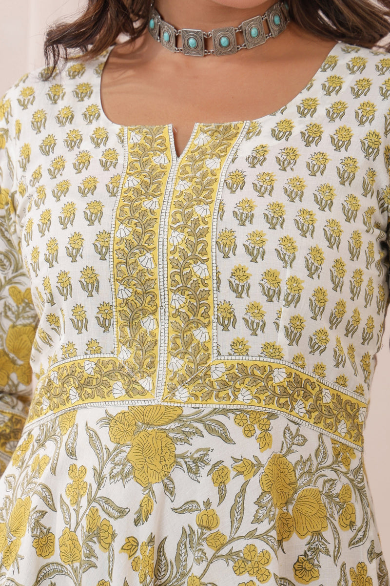 White Yellow Buti Floral Dress