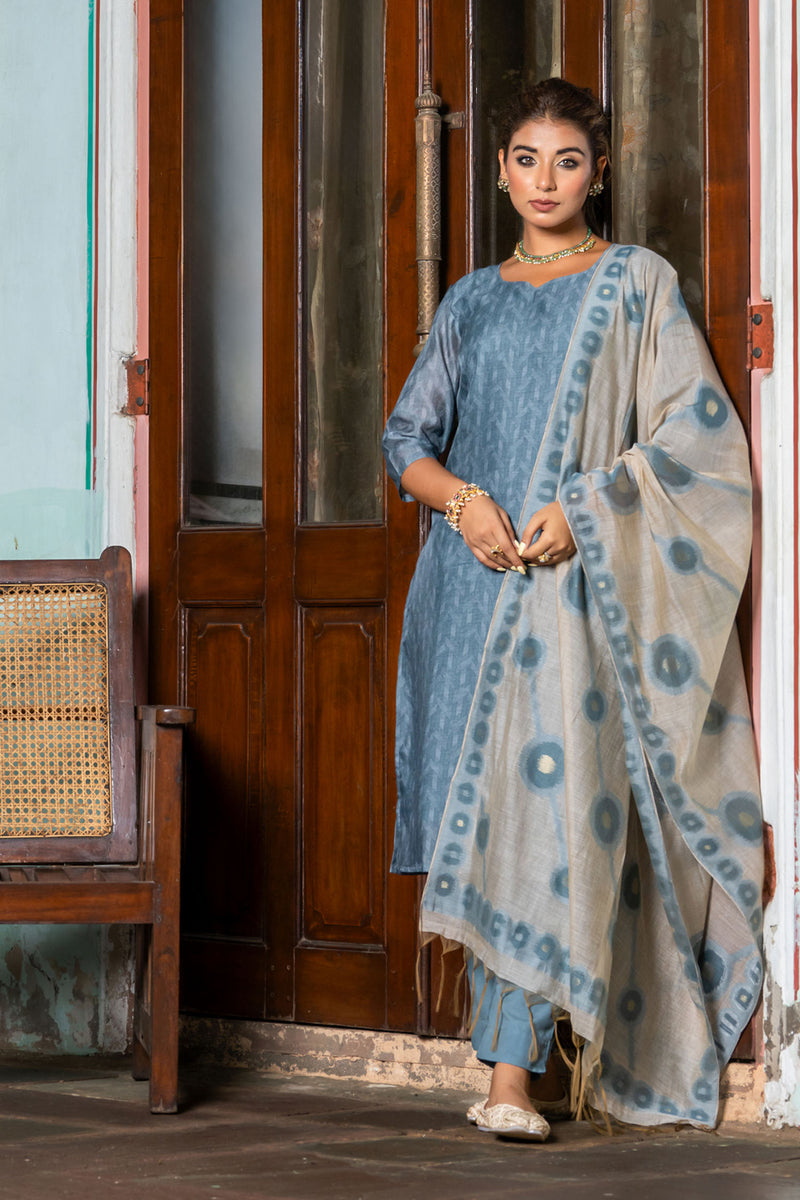 Dark Grey Diamond Chanderi Kurta Set