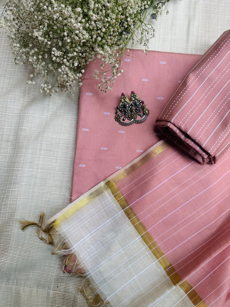 Meenakshi Rose Silk Suit - Unstitched
