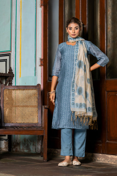 Dark Grey Diamond Chanderi Kurta Set