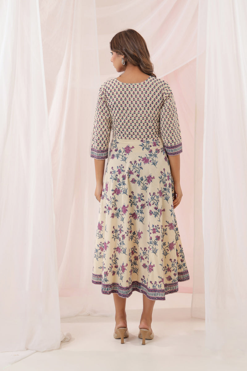 Beige Purple Buti Floral Midi Dress
