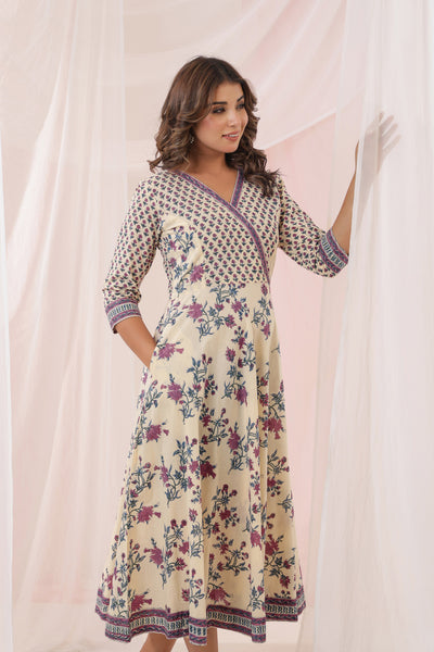 Beige Purple Buti Floral Midi Dress
