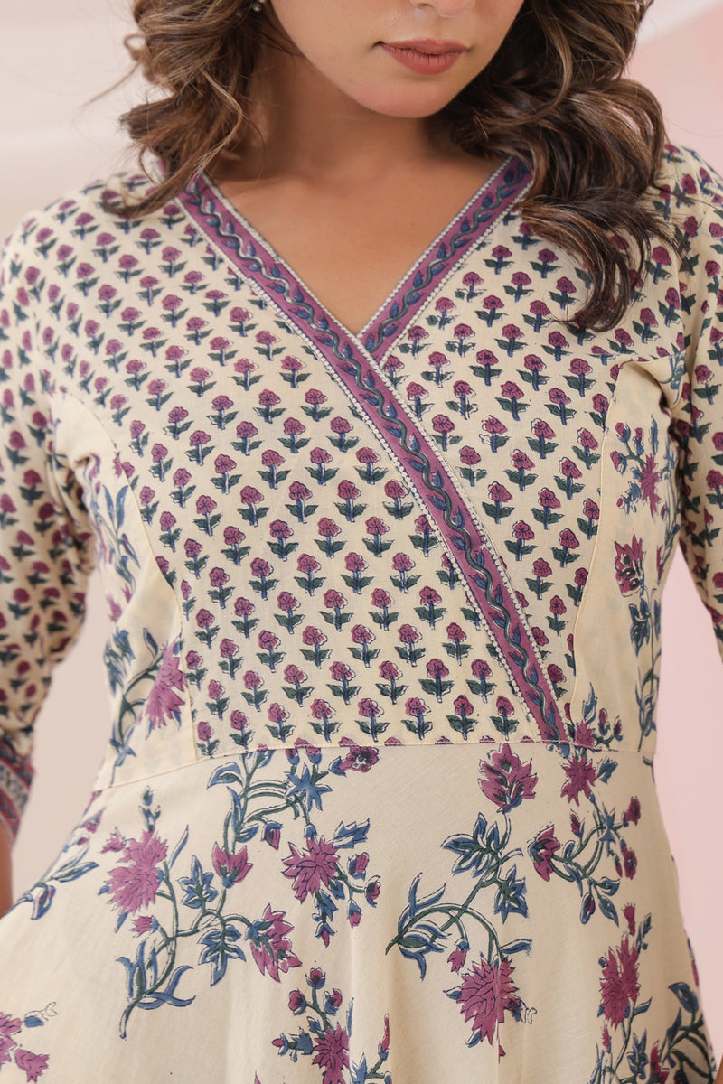 Beige Purple Buti Floral Midi Dress