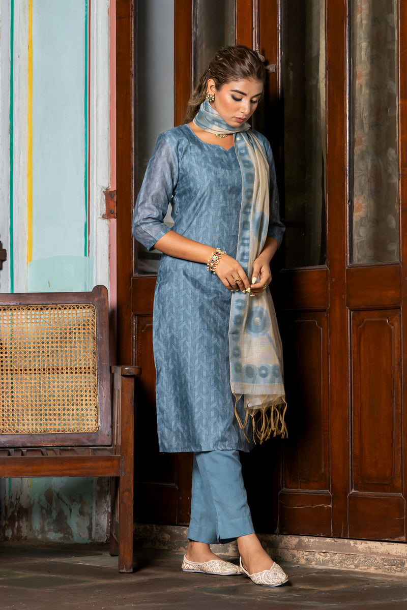 Dark Grey Diamond Chanderi Kurta Set