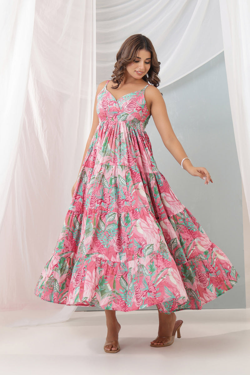 Pink green Tropical Dress