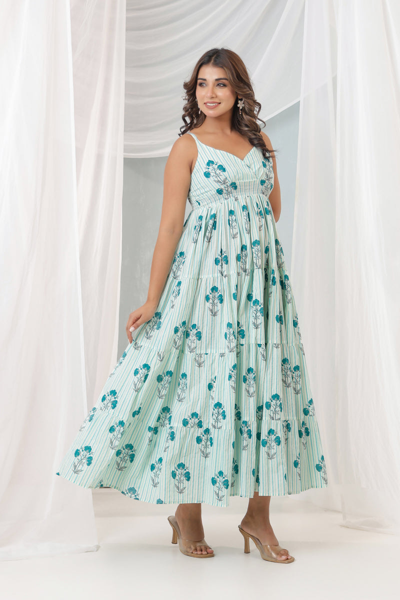 Turquoise stripes Mughal FS Dress