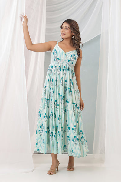 Turquoise stripes Mughal FS Dress