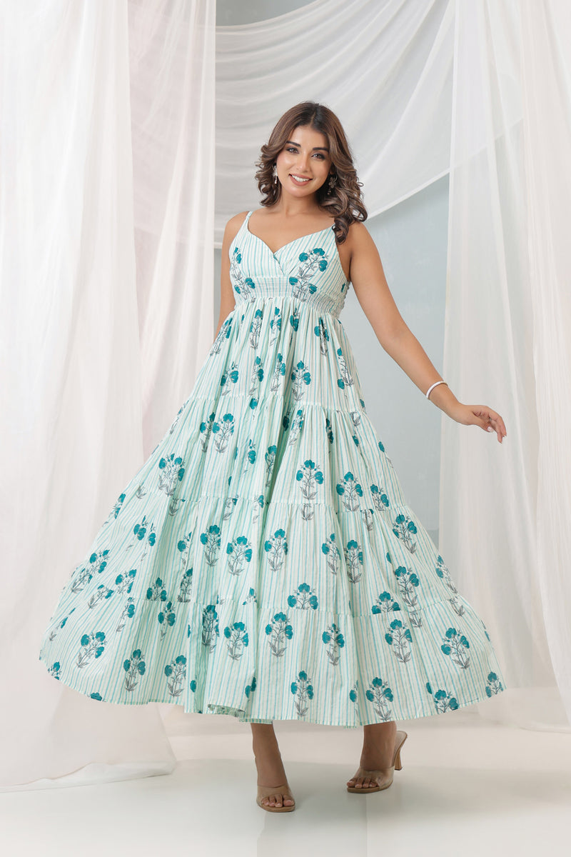 Turquoise stripes Mughal FS Dress