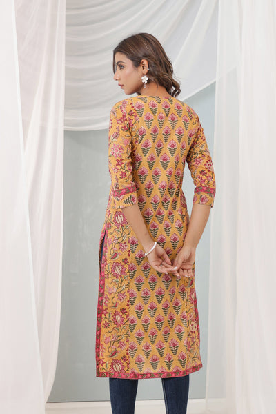 Mustard Pink pony Pleats kurti