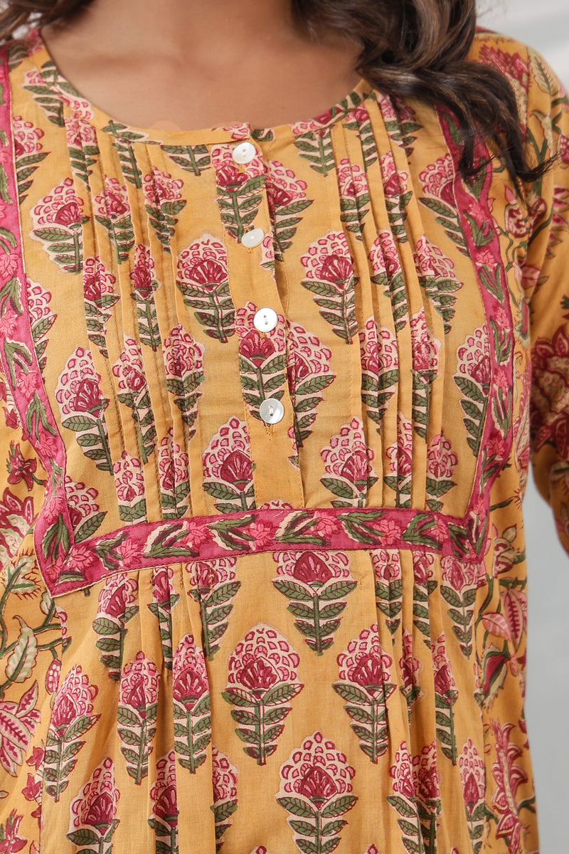 Mustard Pink pony Pleats kurti