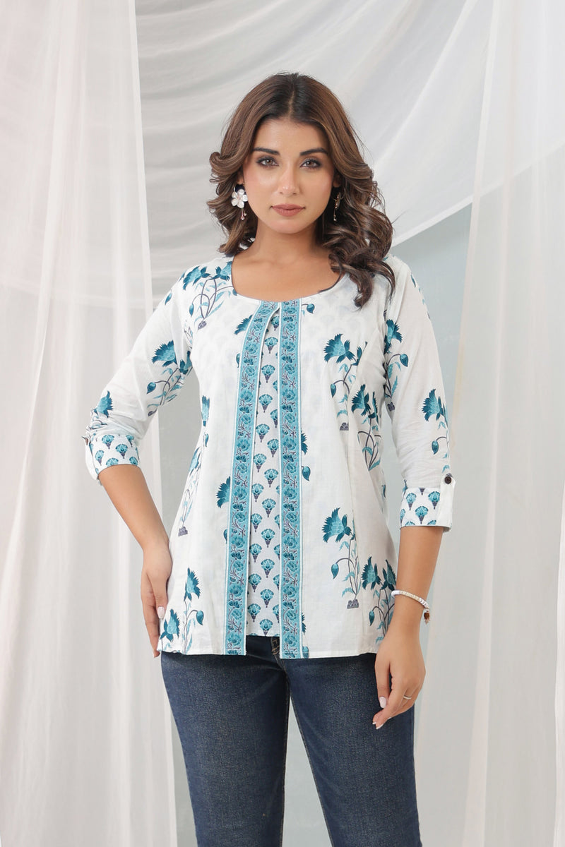 Blue Mughal Jacket Short Kurta