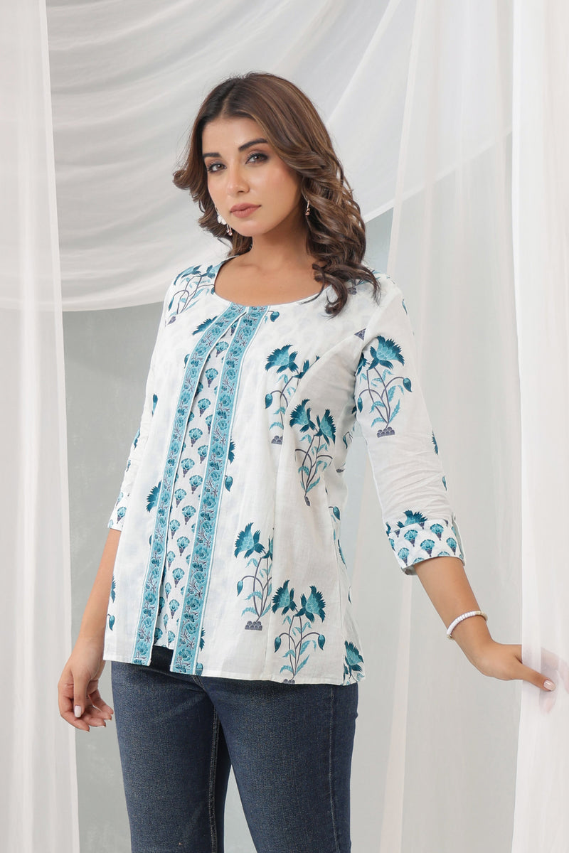 Blue Mughal Jacket Short Kurta