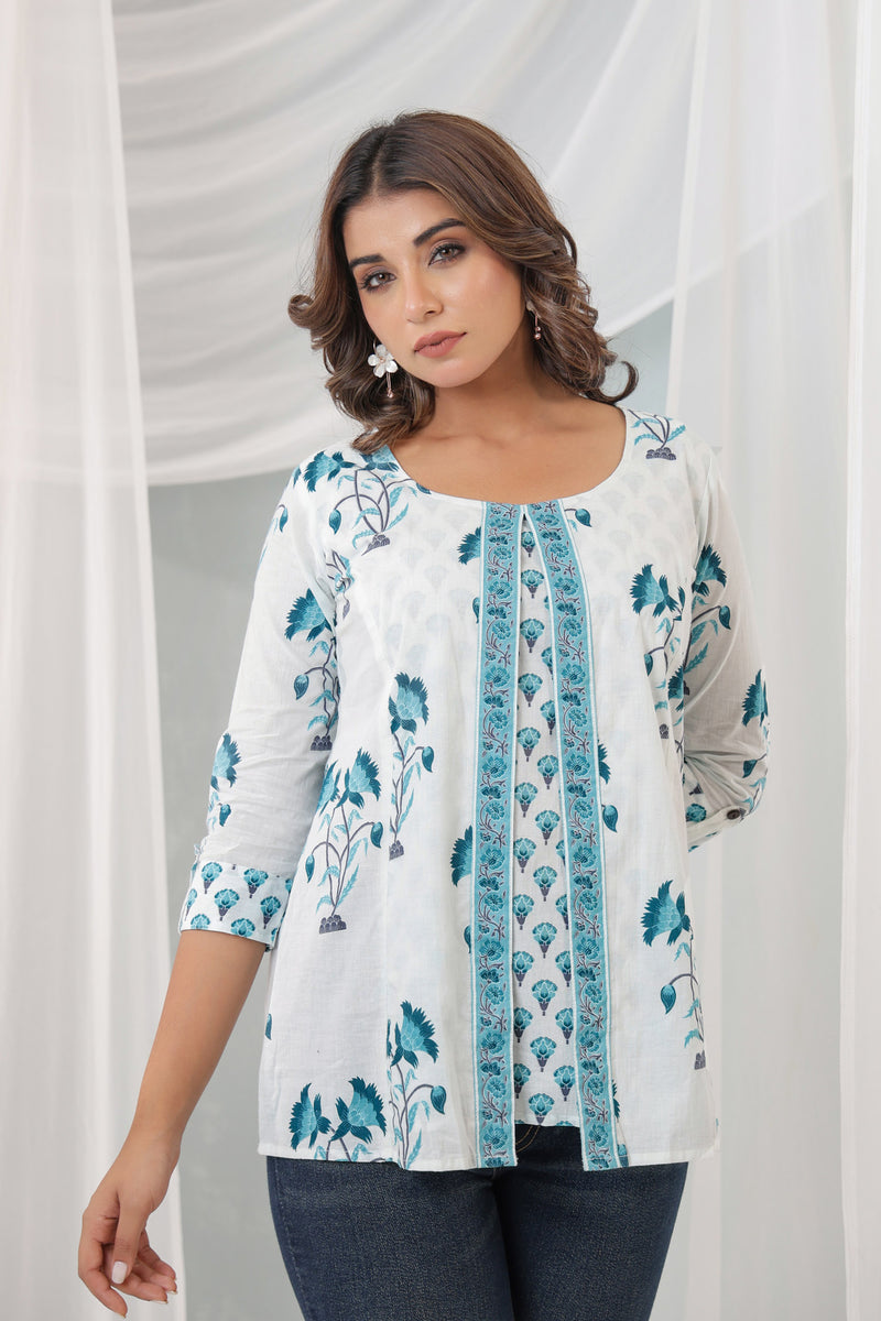 Blue Mughal Jacket Short Kurta