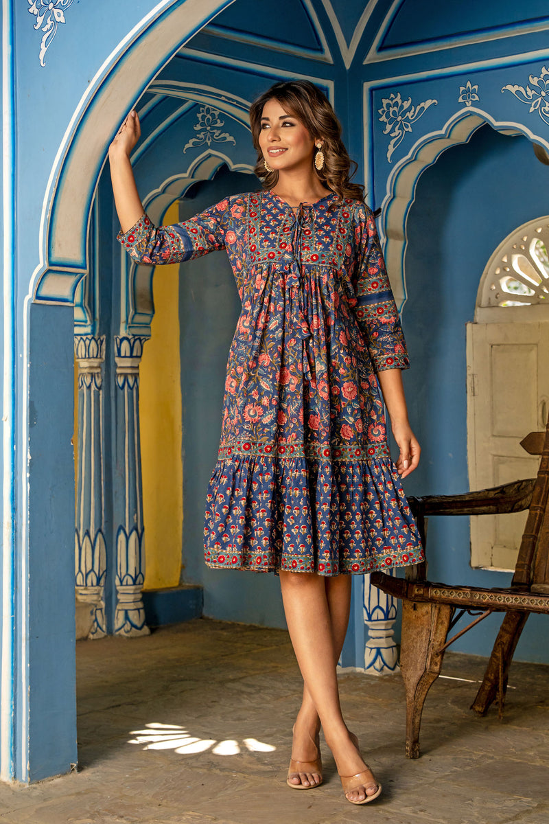 Gauhar Blue Floral Midi Dress