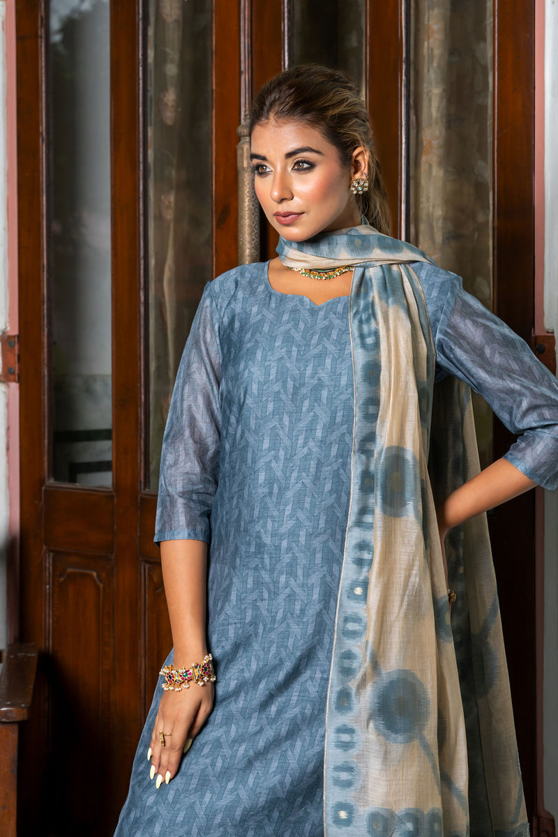 Dark Grey Diamond Chanderi Kurta Set