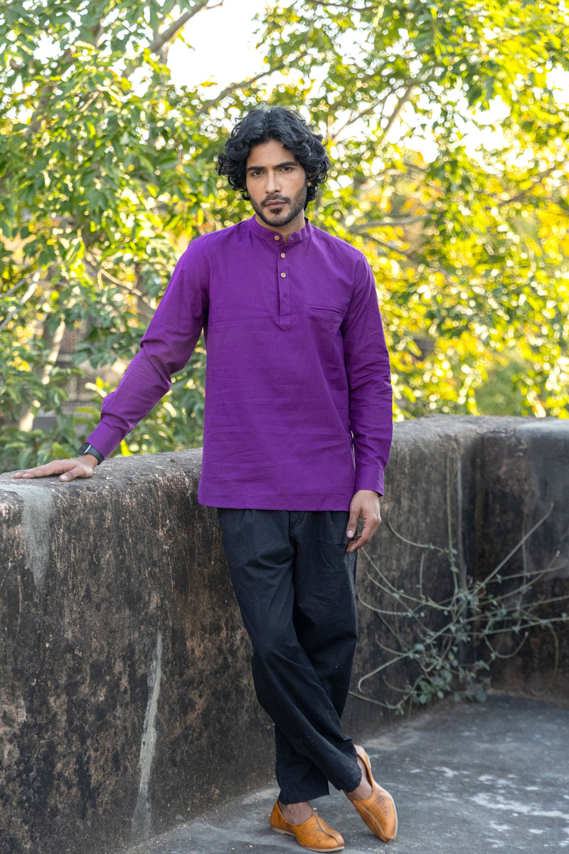 Purple Cotton Short Kurta