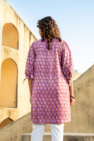 Purple Pink Buti Pintucks Tunic