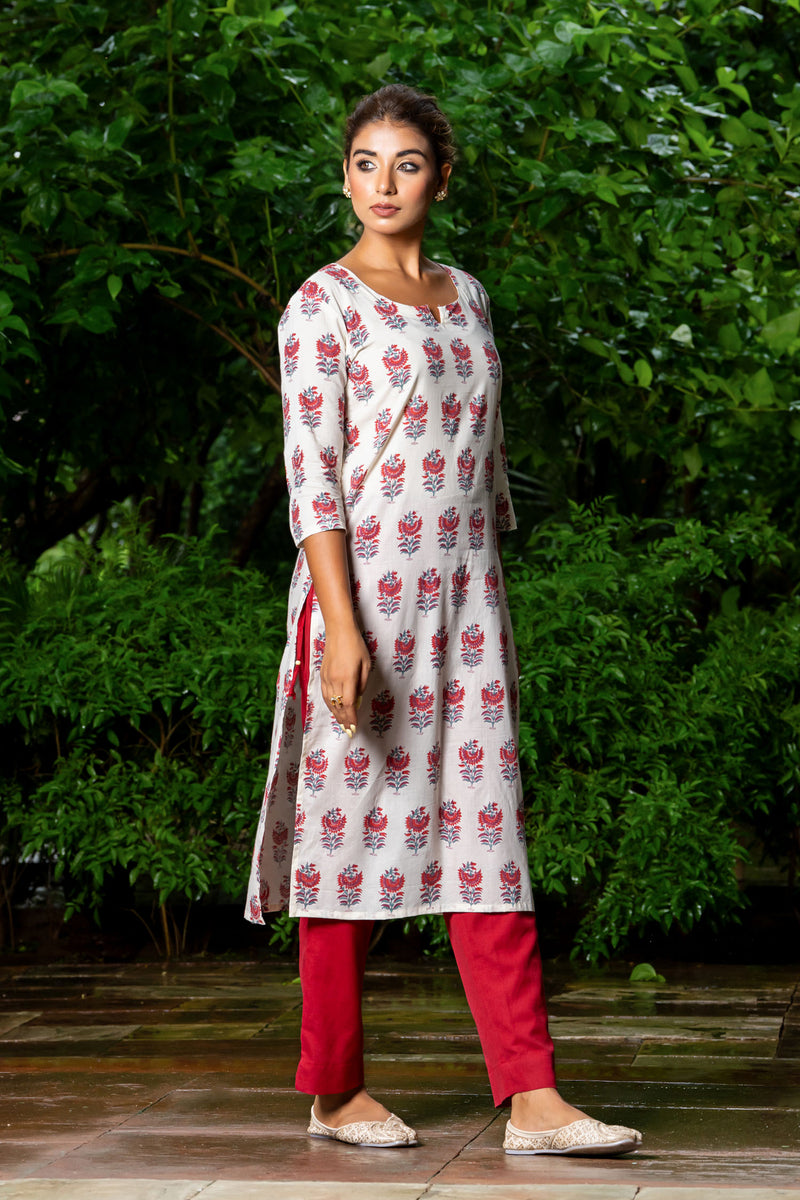 Off White Maroon Tarini Kurta