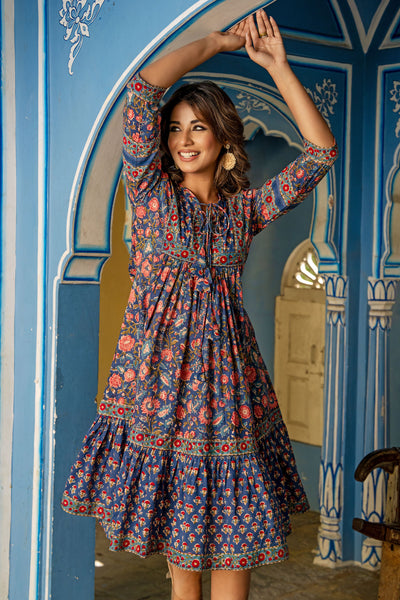 Gauhar Blue Floral Midi Dress