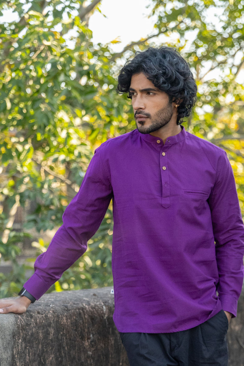 Purple Cotton Short Kurta