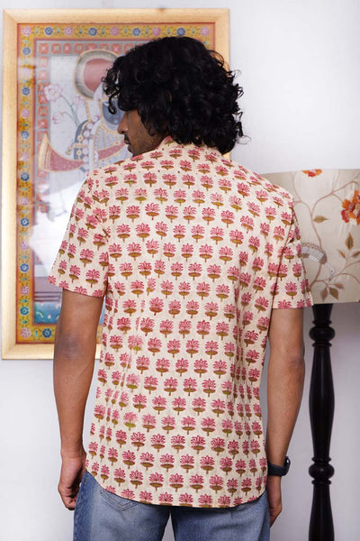 Beige Pink Lotus Print Shirt