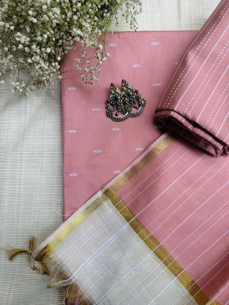 Meenakshi Rose Silk Suit - Unstitched