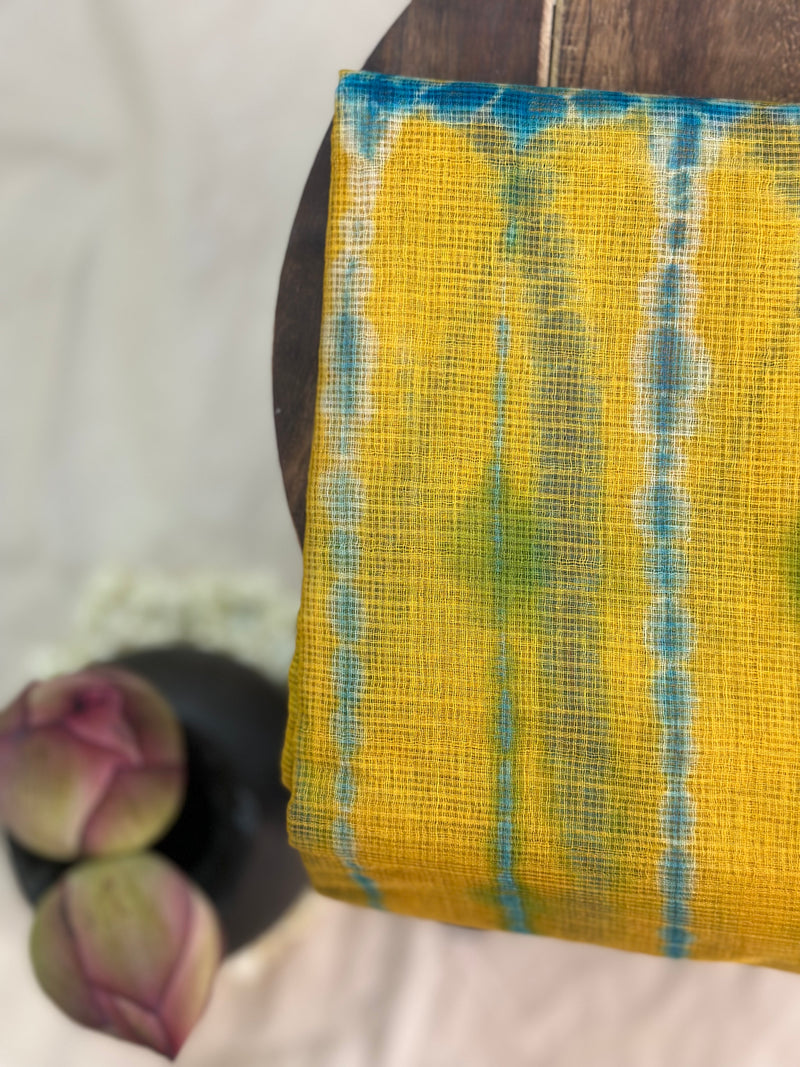 EXP - Kanmani yellow with Blue Handblock print kota saree