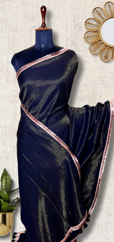 Handwoven Cotton Saree - Pearl Black + Gold