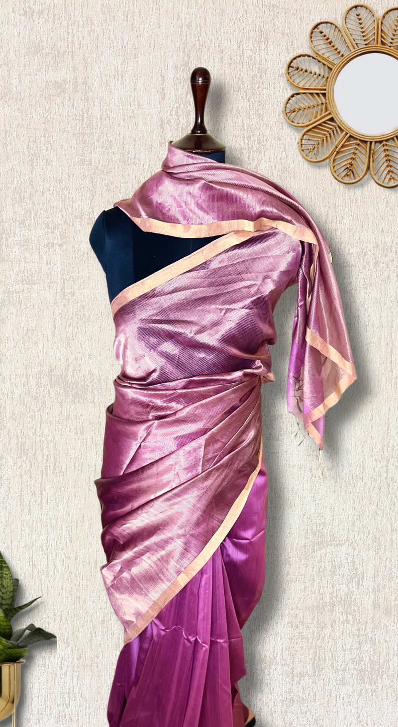 Handwoven Maheshwari Silk Cotton Saree - Mauve