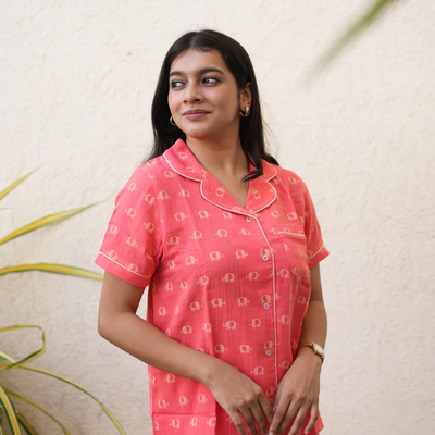 RED ELEPRINT MUSLIN PYJAMAS