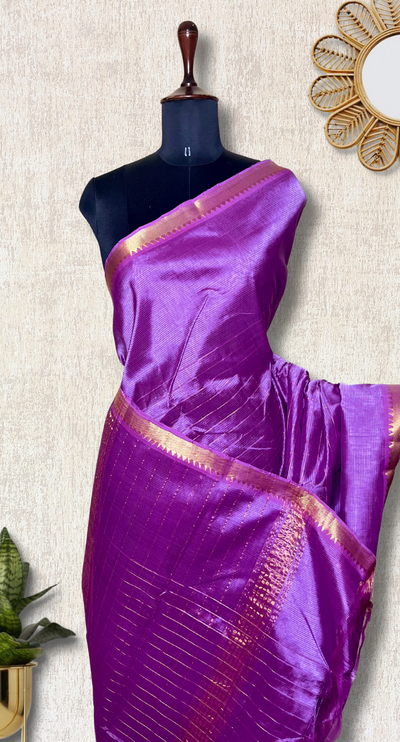 Handwoven Mangalgiri Silk Cotton Saree - Bright Lavender + Gold