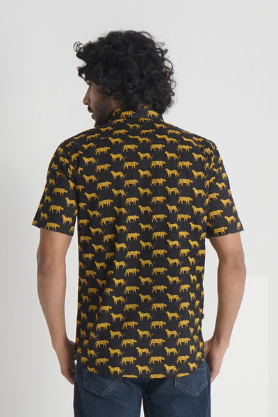 Black Leopard Half Sleeves Shirt