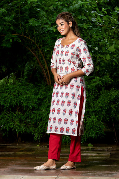 Off White Maroon Tarini Kurta