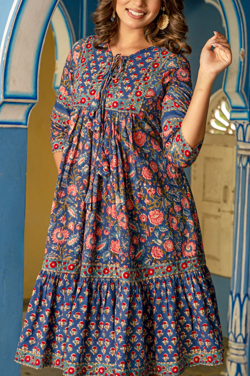 Gauhar Blue Floral Midi Dress