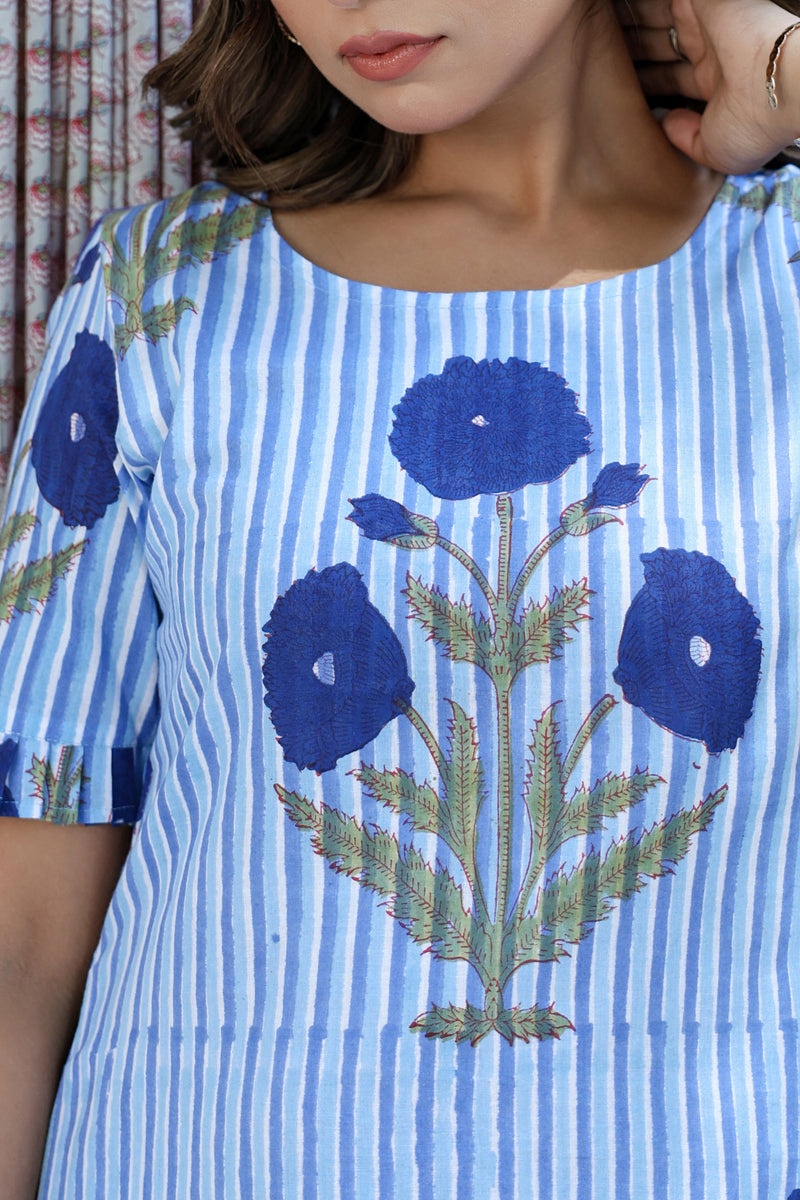 Blue stripe Mughal Happy Midi Dress