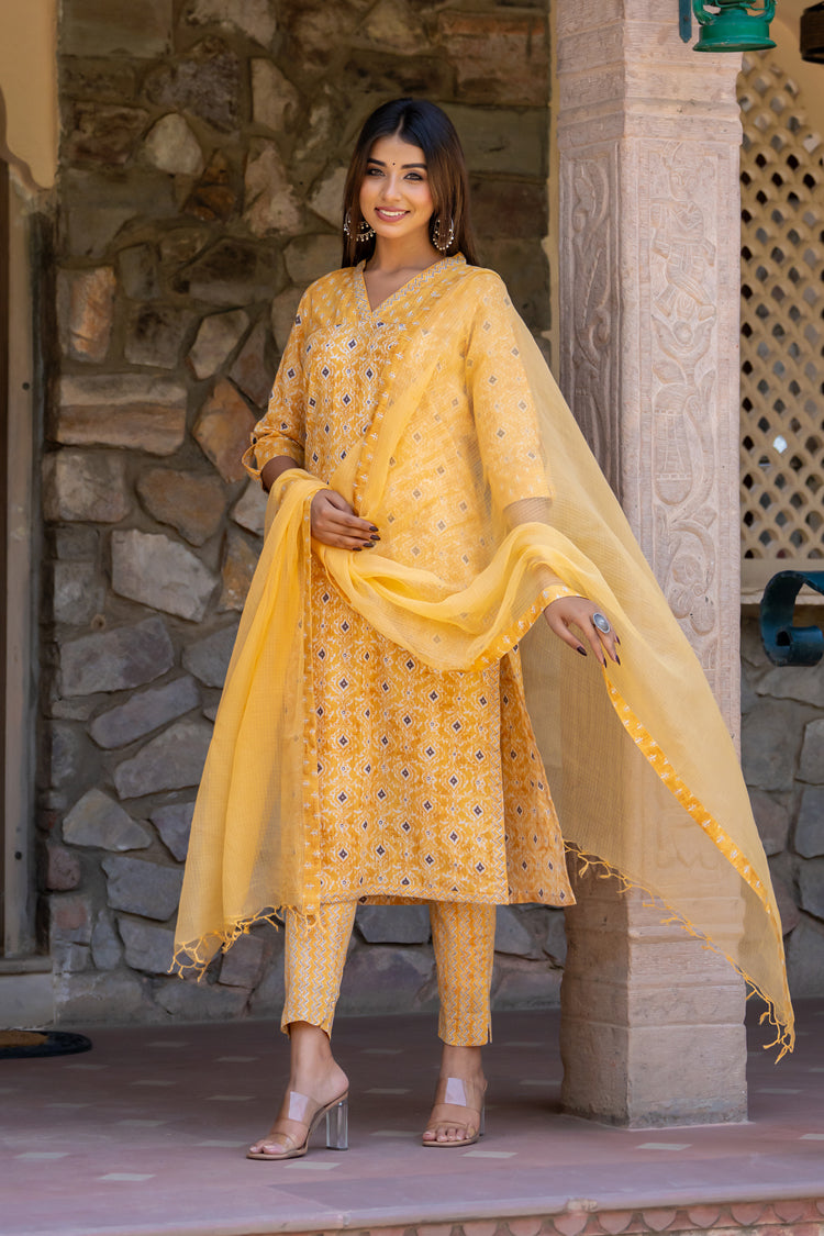 Yellow Buti Persian Kurta Set