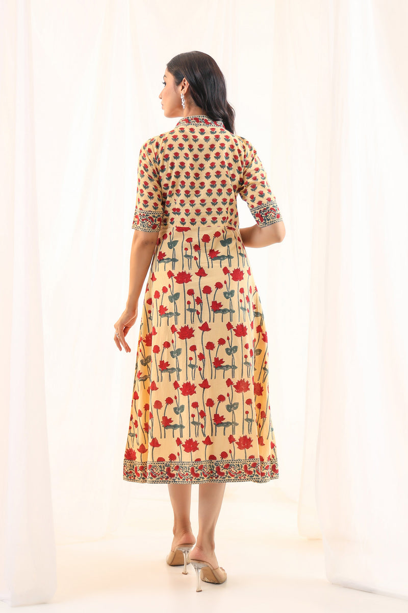 Beige red buti floral nyra dress