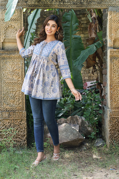 Grey blue Floral Flare top