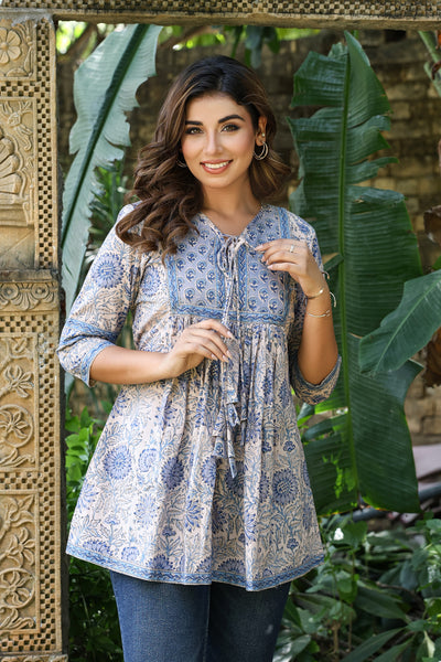 Grey blue Floral Flare top