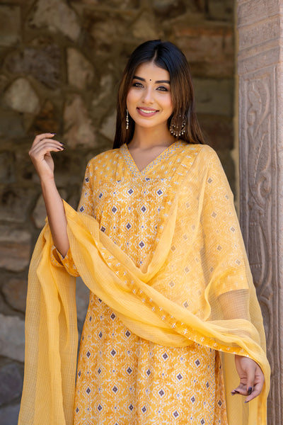 Yellow Buti Persian Kurta Set