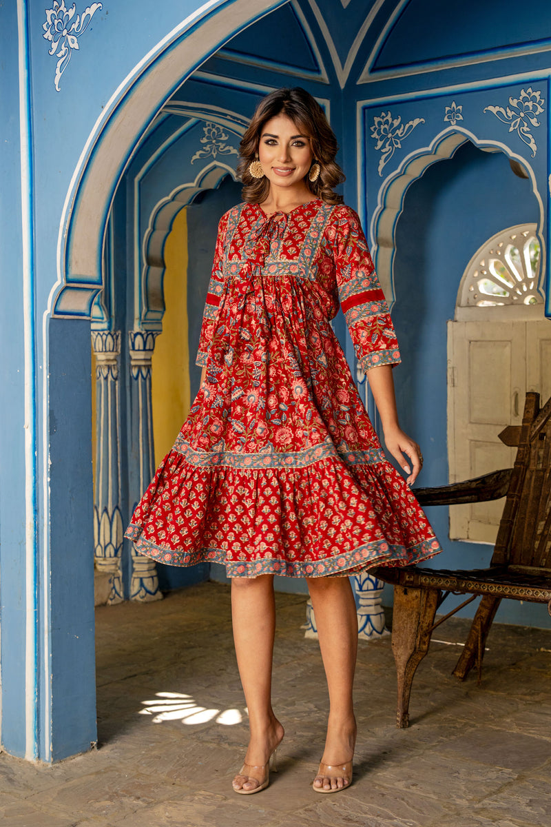 Gauhar Red Floral Midi Dress